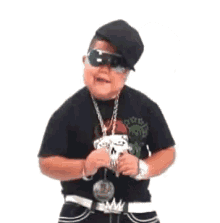 Young Boy in Sunglasses Hat and Skull Necklace
