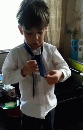 Young Boy in White Shirt and Blue Tie