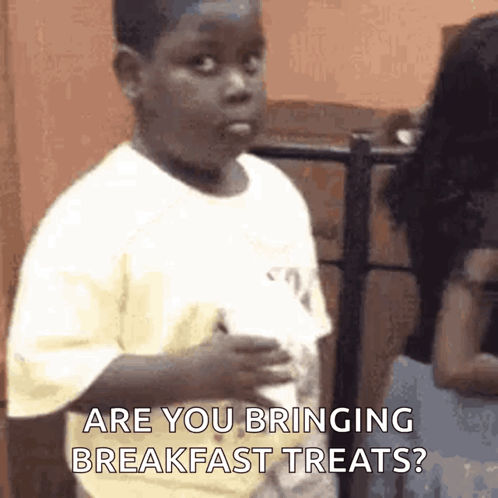 Young Boy In Yellow Shirt Asking About Breakfast Treats GIF