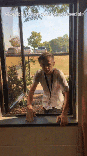 Young Boy Sneaking In Through Window GIF