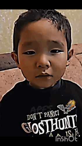 Young Boy Wearing Don't Panic Ghosthunt Shirt GIF