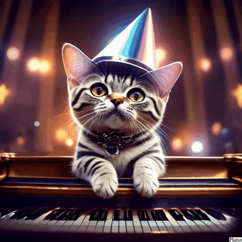 Young Cat Piano With Party Hat GIF