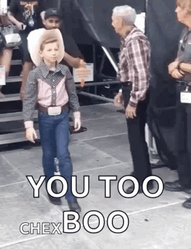 Young Cowboy Telling Man You Too Chex Boo
