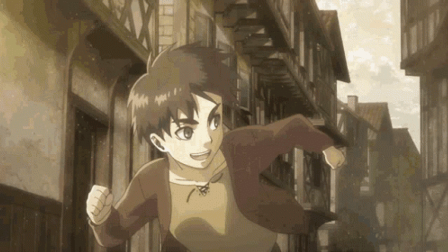Young Eren Mikasa And Armin Running Around GIF