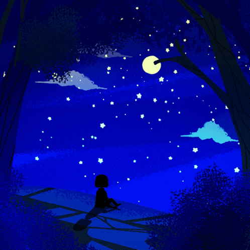 Young Girl Staring At Starry Night Sky GIF