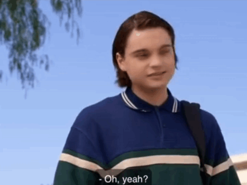Young Man In Blue And Green Striped Shirt Saying Oh Yeah GIF