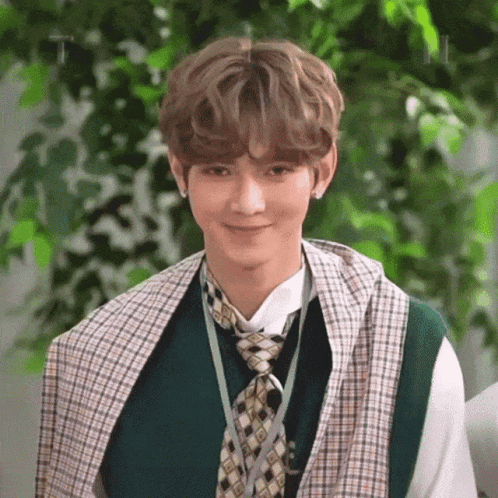 Young Man In Green Vest And Tie Smiling GIF