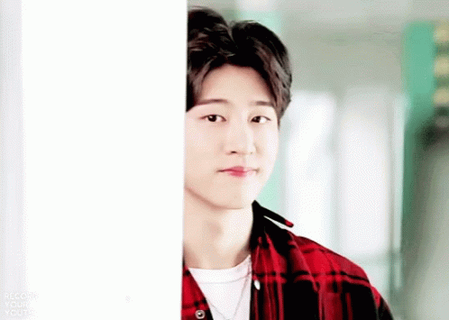 Young Man In Plaid Shirt Peeking GIF