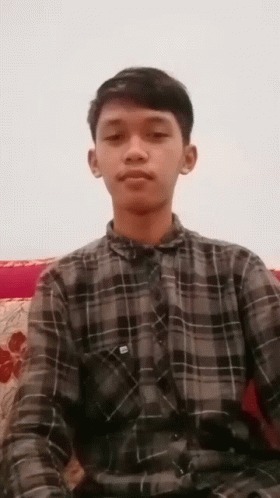 Young Man in Plaid Shirt Sitting on Couch Looking at Camera