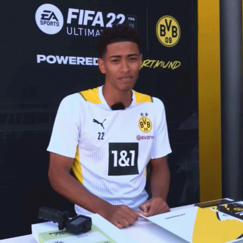 Young Man In White And Yellow Jersey With 1 & 1 GIF