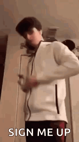 Young Man In White Jacket Saying Sign Me Up GIF