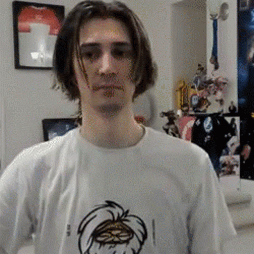 Young Man in White T-Shirt With Lion Drawing