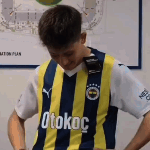 Young Man In Yellow And Blue Striped Shirt Otokoc GIF