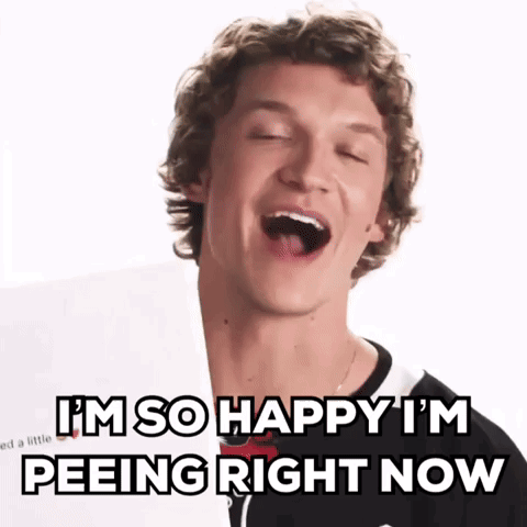 Young Man Laughing Saying I'm So Happy I'm Peeing Right Now