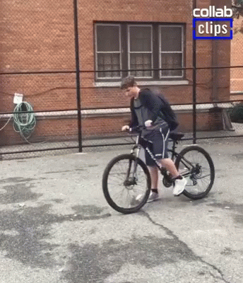 Young Man Riding Bike With Collab Clips Logo