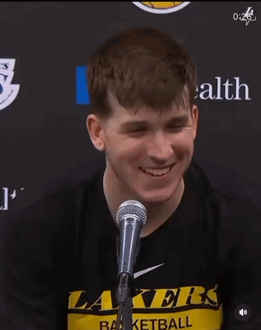Young Man Smiling In Lakers Shirt GIF