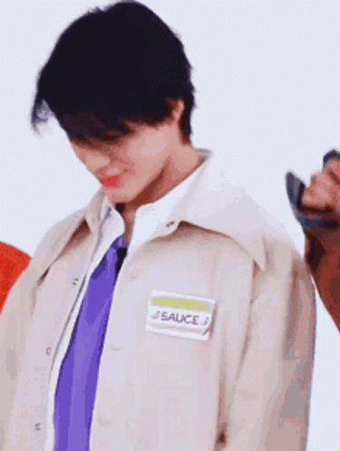 Young Man Wearing Jacket And Tie With Name Tag Sauce GIF