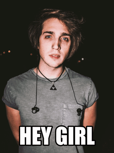 Young Man With Ear Buds and Necklace Saying Hey Girl