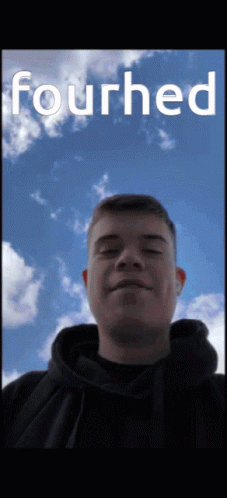 Young Man with Fourhed Above Blue Sky