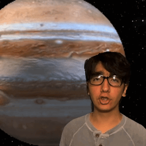 Young Man With Glasses in Front of Jupiter Background