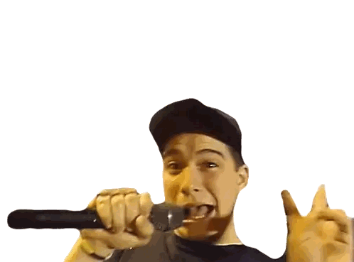 Young Man with Microphone Giving Peace Sign