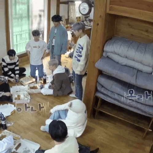 Young Men Gathering With Milk Shirt GIF