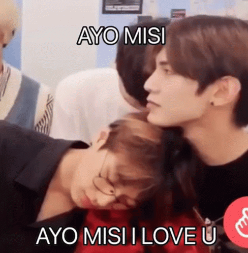 Young Men Hugging With Caption Ayo Misi Ayo Misi I Love U