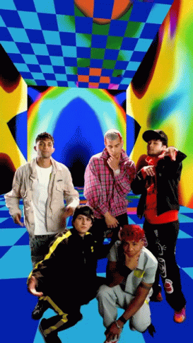 Young Men Posing In Front Of Checkered Background GIF