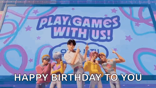 Young Men Standing in Front of Birthday Billboard