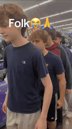 Young Men Standing in Line Saying Folk