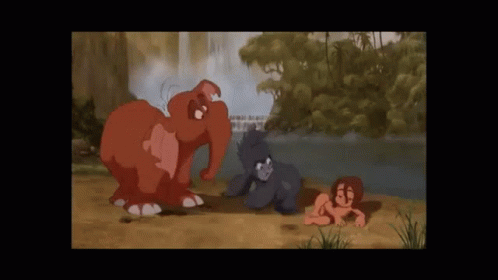 Young Tarzan Playing With Terk And Tantor GIF