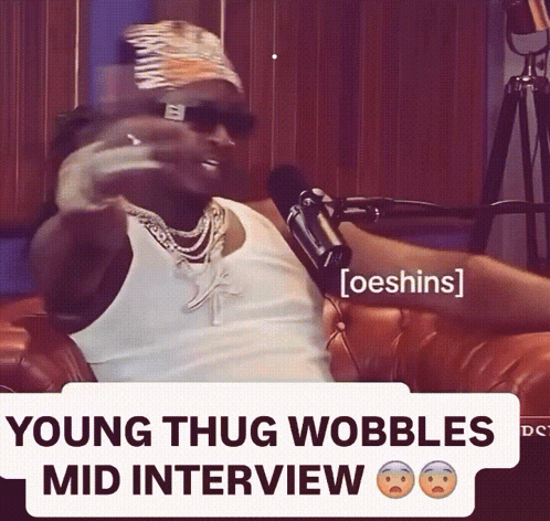 Young Thug At Microphone Wobbles Mid Interview GIF