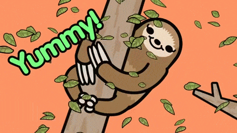 Yum Cartoon Sloth Hanging By Tree GIF