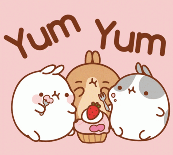 Yum Molang Kawaii Eating Cupcake