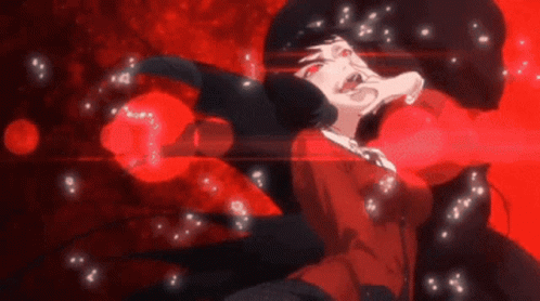 Yumeko Jabami Crazy Pose With Red Background GIF