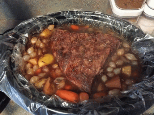 Yummy Roasted Pot Steak Baked Beans Dinner GIF