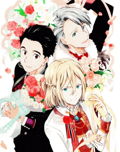 Yuri On Ice Characters With Flowers GIF