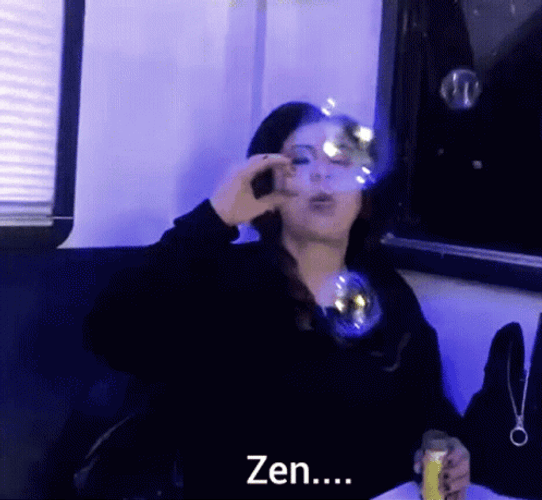Zen Blowing Bubbles Lady Meditation GIF