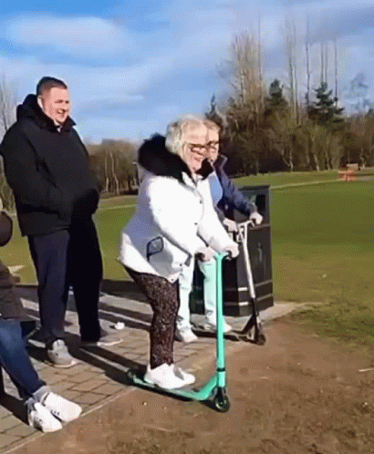 Old Lady Downhill Scooter Fail GIF