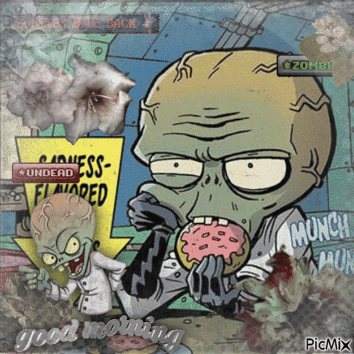 Zombie Eating Donut Saying Good Morning