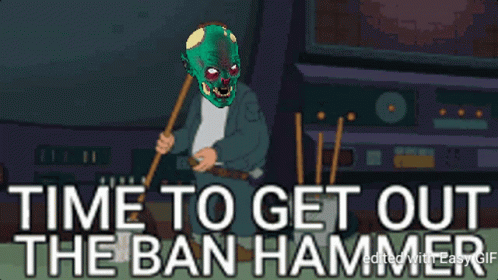 Zombie Holding Broom And Ban Hammer GIF