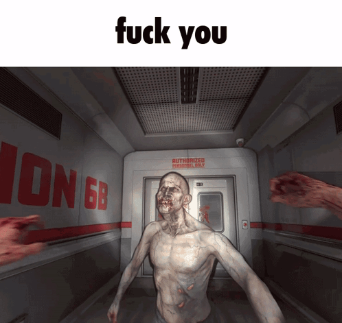 Zombie in Hallway Saying Fuck You