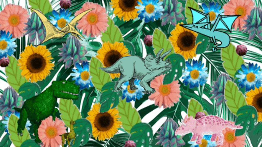 Zoom Background Flowers And Dinosaur GIF