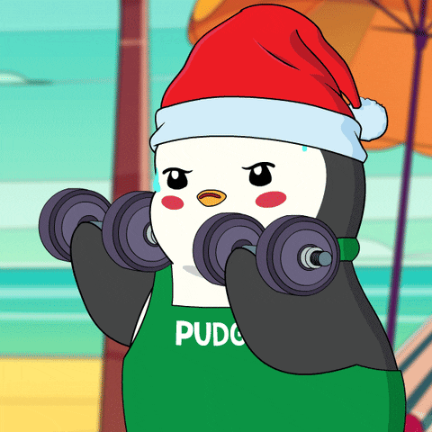 Zottman Curl Pudgy Penguin Lifting Dumbbells GIF