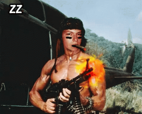 Zzz Sleeping Rambo Machine Gun GIF