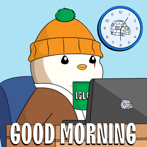 Good Morning Work By Penguin Drinking Coffee