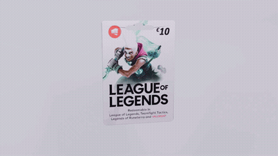$10 League Of Legends Gift Card With Man Holding Sword GIF