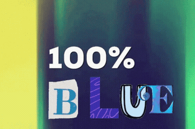 100% Blue Poster White Letters GIF