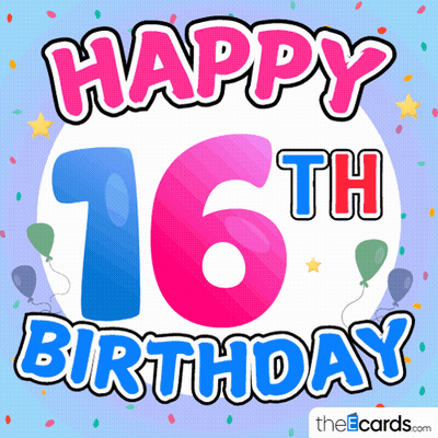 16Th Birthday Card With Balloons And Confetti GIF