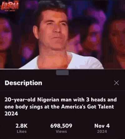 20 Year Old Nigerian Man With Three Heads Sings At America's Got Talent 2024 GIF